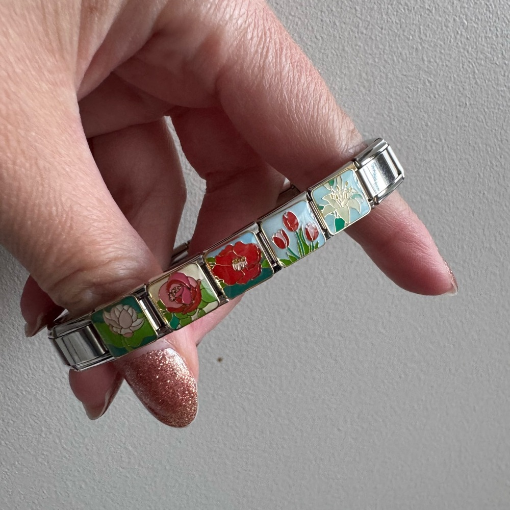 Vintage Inspired Floral Italian Charm Bracelet